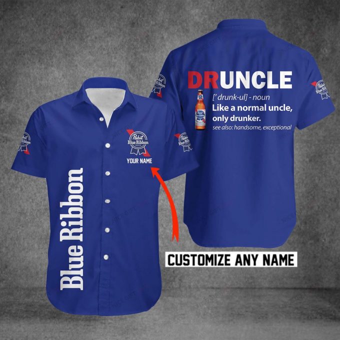 Pabst Blue Ribbon Druncle Custom Name 3D Button 3D Button Hawaiian Shirt Gift for Men Dad Father Gift for Men Dad Father 3HS-M1H2