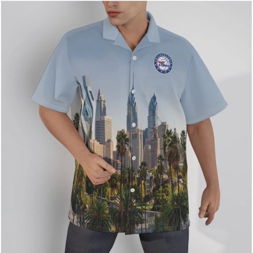 Philadelphia 76ers City Art 3D 3D Button 3D Button Hawaiian Shirt Gift for Men Dad Father Gift for Men Dad Father