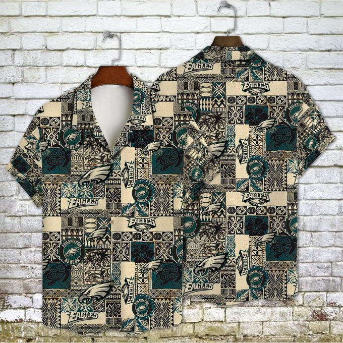 Philadelphia Eagles 2023 AOP 3D Button 3D Button Hawaiian Shirt Gift for Men Dad Father Gift for Men Dad Father V16