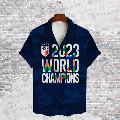 USWNT 2023 USA World Cup Champions Navy 3D Button 3D Button Hawaiian Shirt Gift for Men Dad Father Gift for Men Dad Father