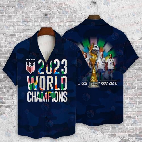 USWNT 2023 USA World Cup Champions Navy 3D Button 3D Button Hawaiian Shirt Gift for Men Dad Father Gift for Men Dad Father