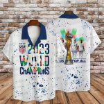 USWNT 2023 USA World Cup Champions White 3D Button 3D Button Hawaiian Shirt Gift for Men Dad Father Gift for Men Dad Father