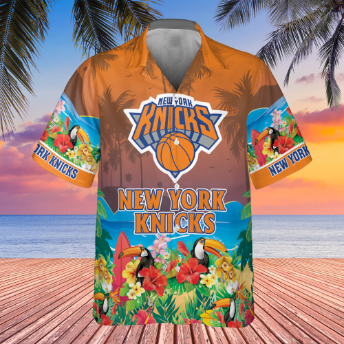 NEW YORK KNICKS – NBA  2025 Orange Tropical Flowers HAWAIIAN SHIRT