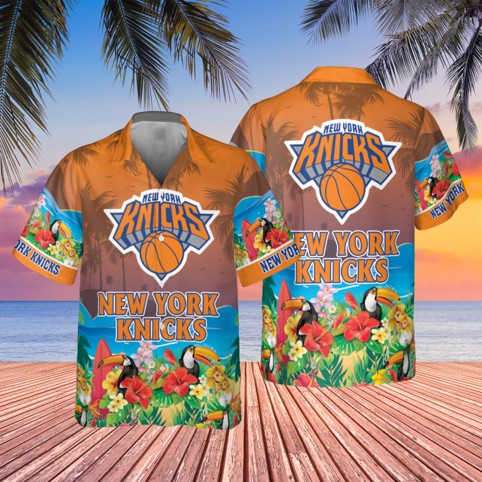NEW YORK KNICKS – NBA  2025 Orange Tropical Flowers HAWAIIAN SHIRT
