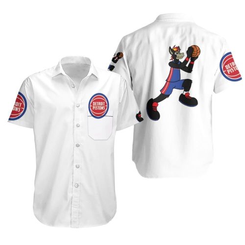 Detroit Pistons Basketball Classic Mascot Logo Gift For Pistons Fans White Hawaiian Shirt