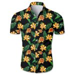 NBA Phoenix Suns Orange Hibiscus Flowers Green Leaves Hawaiian Shirt Aloha Shirt