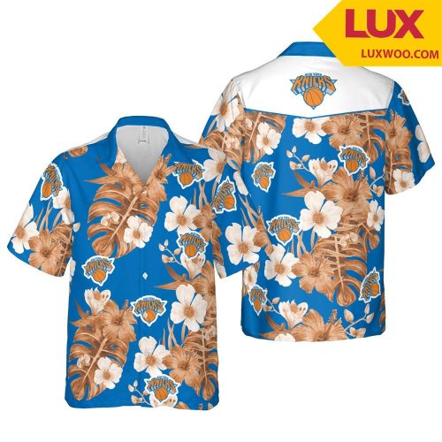 NBA New York Knicks White Orange Tropical Flowers Hawaiian Shirt V2 Aloha Shirt