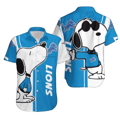 Detroit Lions DL 3D Button Hawaiian Shirt Gift for Men Dad Father Beach Shirt Snoopy Lover Pattern All Over Print