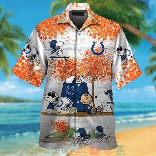 Indianapolis Colts Snoopy Charlie Brown Autumn 3D Button Hawaiian Shirt Gift for Men Dad Father