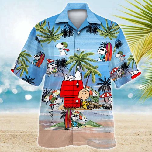 Snoopy Summer Time 3D Button Hawaiian Shirt Gift for Men Dad Father Blue Summer Aloha Shirt