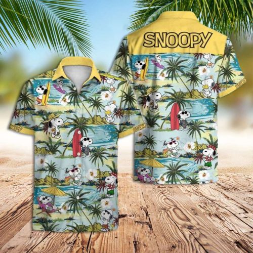 Snoopy 3D Button Hawaiian Shirt Gift for Men Dad Father Snoopy Tropical Beach 3D Button Hawaiian Shirt Gift for Men Dad Father