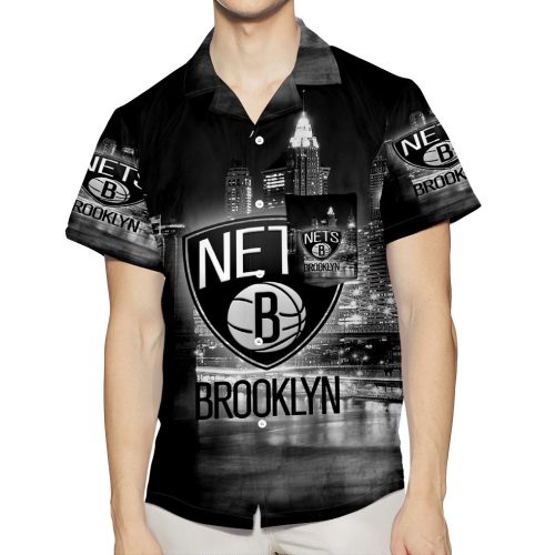 Brooklyn Nets Black White City 3D All Over Print Summer Beach Hawaiian Shirt Gift Men Women With Pocket