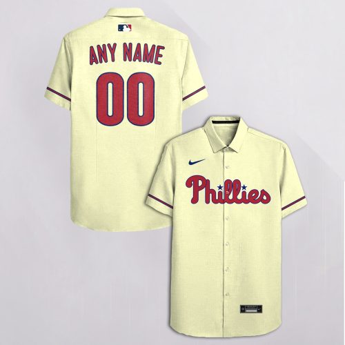 Philadelphia Phillies Custom Name Number Beige Hawaiian Shirt