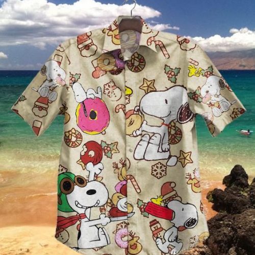 Donuts Snoopy Dog 3D Button Hawaiian Shirt Gift for Men Dad Father