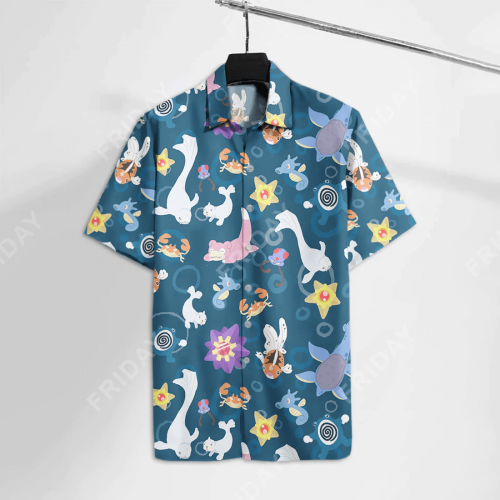 Summer Holiday Dark Blue Pokemon Hawaiian Shirt: Dewgong Slowpoke Starmie Pattern for Men & Women