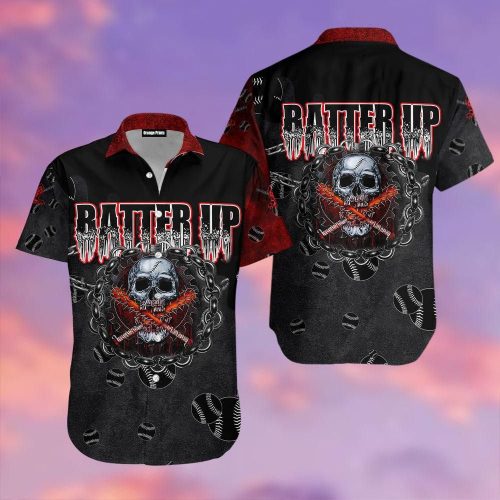 Skull Baseball Batter Up Hawaiian Shirt For Baseball Lover Summer Aloha Shirt Gift Sports Hawaiian Shirt Gift Idea