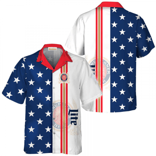Miller Lite Fourth Of July Hawaiian Shirt - Patriotic Aloha Shirt for Men & Women Perfect Summer Holiday Gift