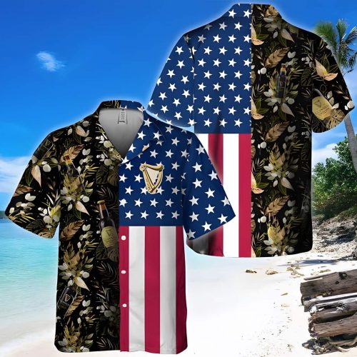 Guinness Beer Hawaiian Shirt: US Flag Tropical Flowers Independence Day 4th Of July Aloha Shirt Perfect Beer Lover Gift!