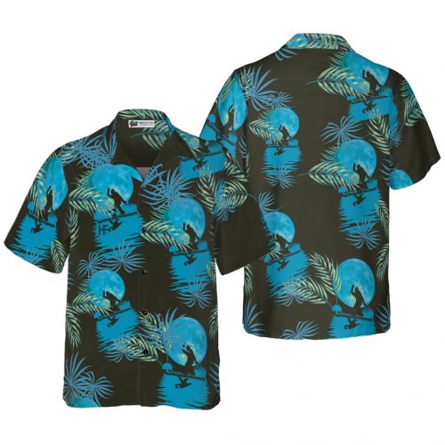 Bigfoot Tropical Blue Moon Hawaiian Shirt - Black Blue Moonlight Design for Men & Women