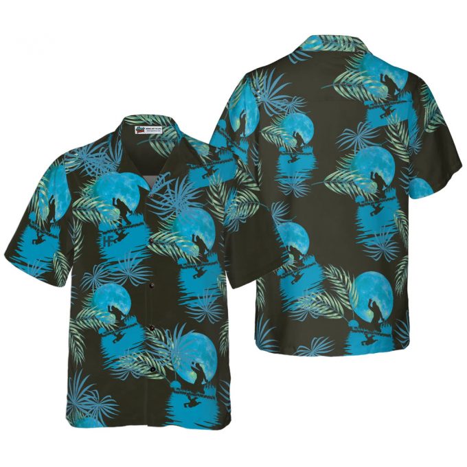 Bigfoot Tropical Blue Moon Hawaiian Shirt – Black Blue Moonlight Design for Men & Women