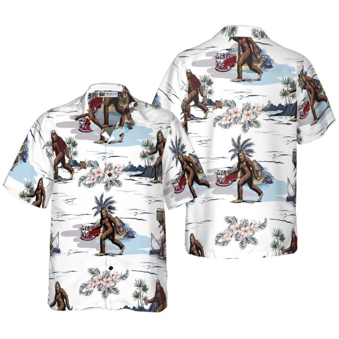 Bigfoot Hawaiian Shirt: Summer Ready White Tropical Floral Best Gift for Men – Summer Holiday