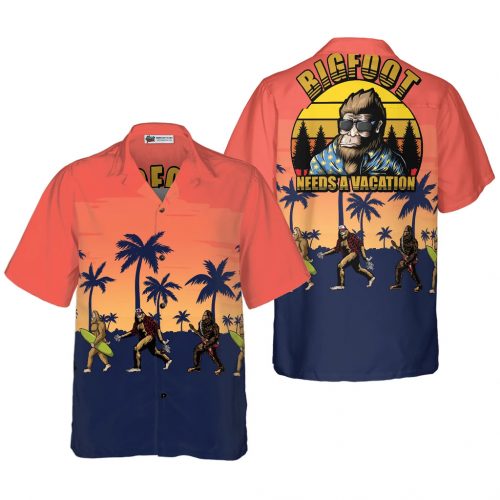 Bigfoot Hawaiian Vacation Shirt: Vintage Tropical Surfer Style Aloha Shirt for Summer Holiday