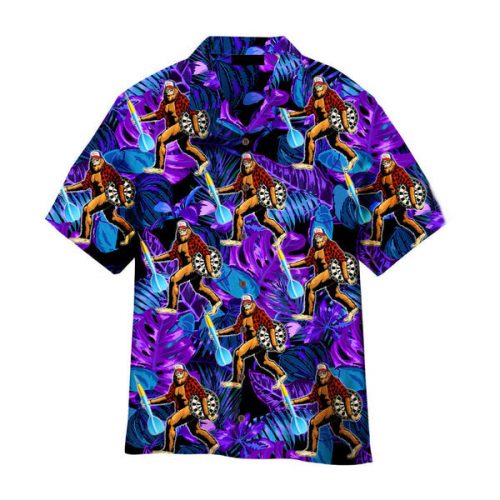 Bigfoot Play Dart Tropical Neon Hawaiian Shirt - Unisex Aloha Shirt Men and Women