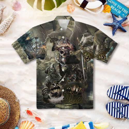 Caribbean Skull Pirate Ghost Ship Hawaiian Shirt Beach Hawaiian Shirt For Men Women Skull Aloha Shirt