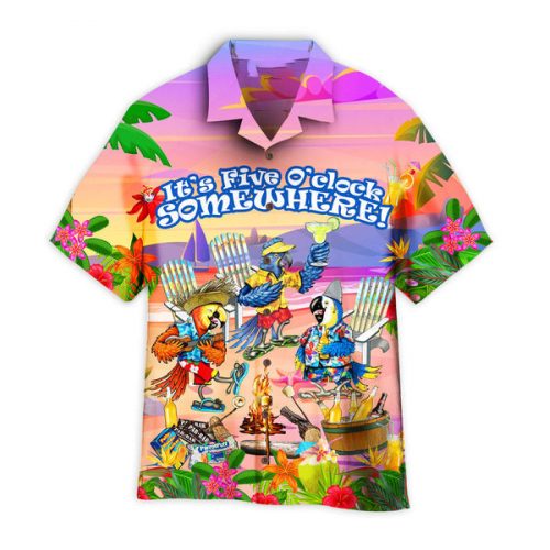 5 O Clock Somewhere Parrot Party Hawaiian Shirt - Aloha Shirt for Men & Women