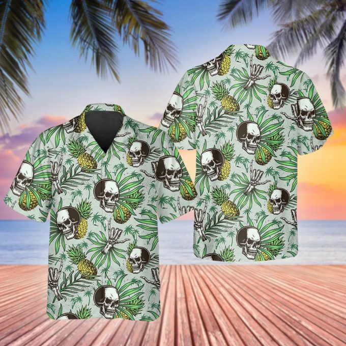 Green Pineapple Skull Hawaiian Shirt Skull & Viking 3D  Clothing