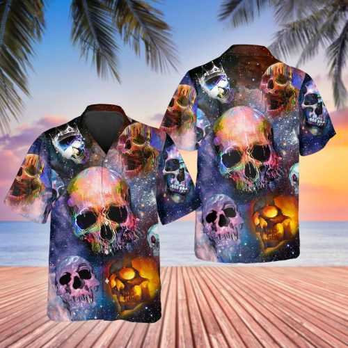 Galaxy Skull Hawaiian Shirt Skull & Viking 3D  Clothing Skull Summer Shirt