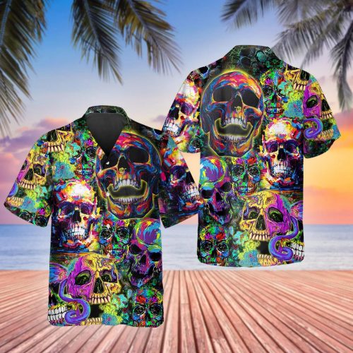 Abstract Art Skull Hawaiian Shirt Skull & Viking 3D  Clothing