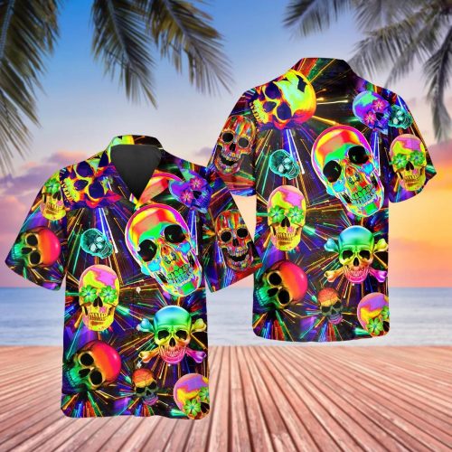 Color Summer Vibes Skull Hawaiian Shirt Skull & Viking 3D  Clothing Skull Aloha Shirt