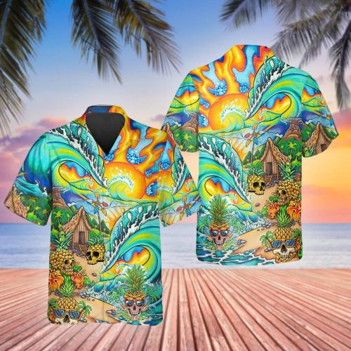 Colorful Skull Village Hawaiian Shirt Skull & Viking 3D  Clothing For Men Women