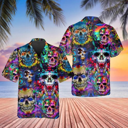 Neon Skull Hawaiian Shirt Skull & Viking 3D  Clothing Skull Summer Shirt Gift