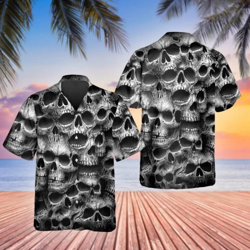 Dark Skull Pile Hawaiian Shirt Skull & Viking 3D  Clothing Skull Aloha Shirt