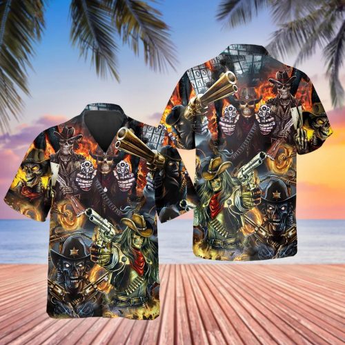 Skull Cowboy Squad Hawaiian Shirt Skull & Viking 3D  Clothing