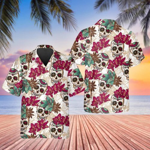 Summer Sugar Skull Hawaiian Shirt Skull & Viking 3D  Clothing Skull Aloha Shirt