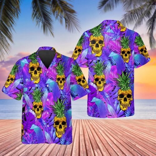 Purple Pineapple Skull Hawaiian Shirt Skull & Viking 3D  Clothing
