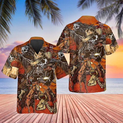 Vintage Skull Cowboys Hawaiian Shirt Skull & Viking 3D  Clothing