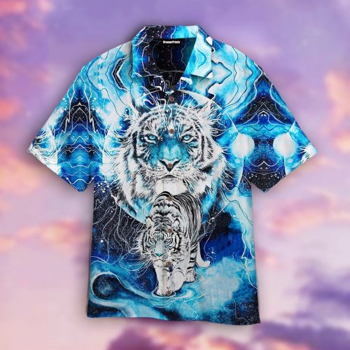 White Tiger Galaxy Skull Hawaiian Shirt Aloha Summer Gift For Men Women Animals Lover Gift