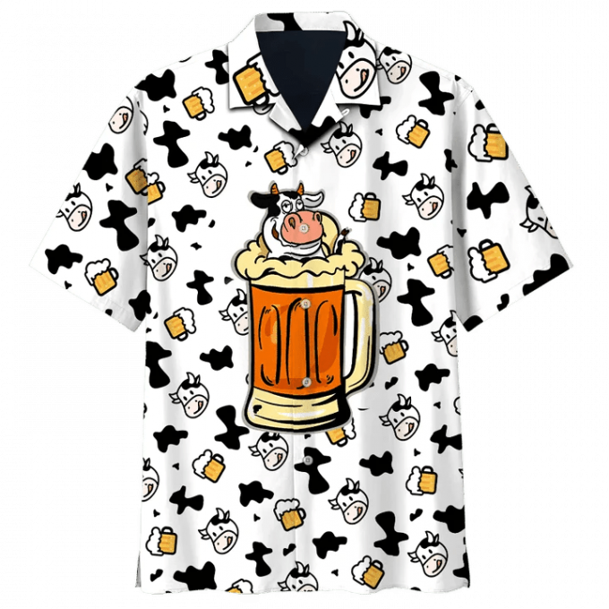 Unique Cow Skin Pattern Hawaiian Shirt – Black & White Themed Beer Cow Shirt