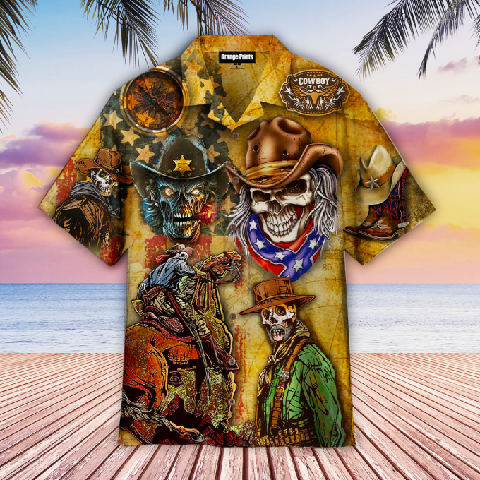 American Skull Cowboy Hawaiian Shirt Aloha Summer Gift For Men Women Skull Hawaiian Shirt