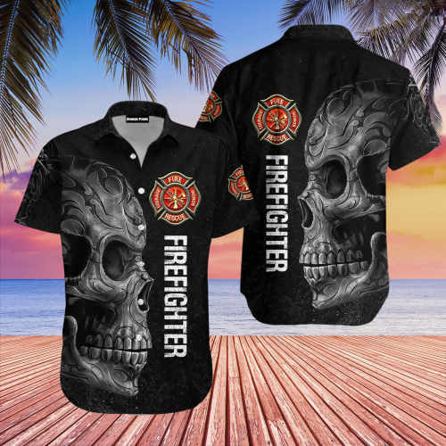 Firefighter Crazy Skull Hawaiian Shirt Beach Hawaiian Shirt For Men Women Job Aloha Shirt