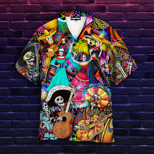 Let’s Play A Guitar Skull Mexican Style Hawaiian Shirt Instrumental Music Hawaiian Shirt