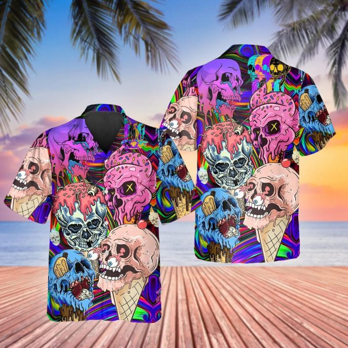 Cream Scary Skull Ghost Hawaiian Shirt Skull & Viking 3D  Clothing Skull Aloha Shirt