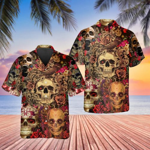 Vintage Flower Skull Hawaiian Shirt Skull Aloha Shirt
