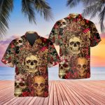 Vintage Flower Skull Hawaiian Shirt Skull Aloha Shirt