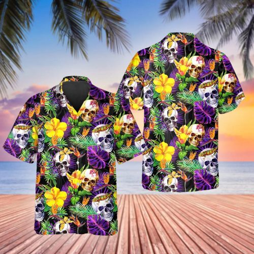 Tropical Floral Skull Hawaiian Shirt Skull Aloha Shirt For Men Women