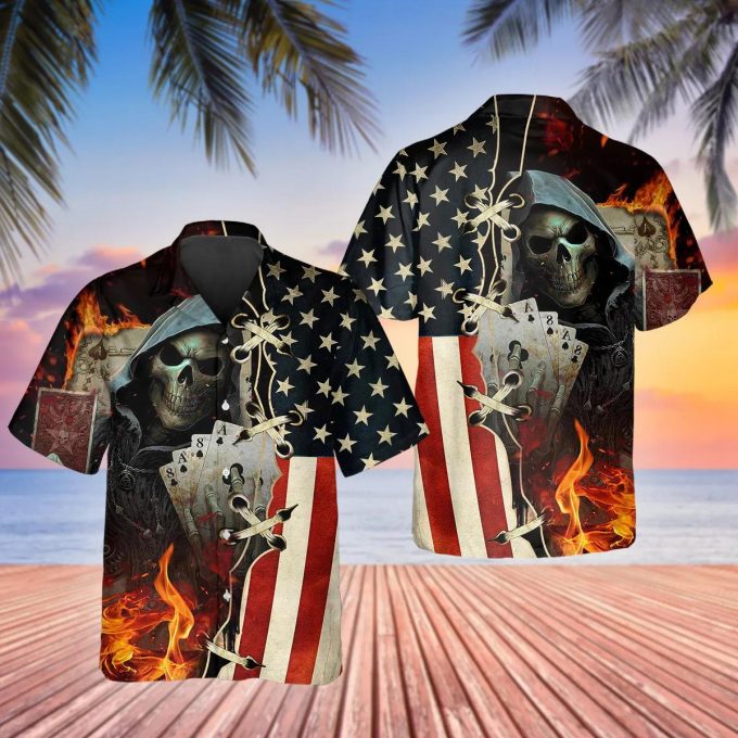 USA Skull Hawaiian Shirt Skull Aloha Shirt Gift For Men Women Summer Gift